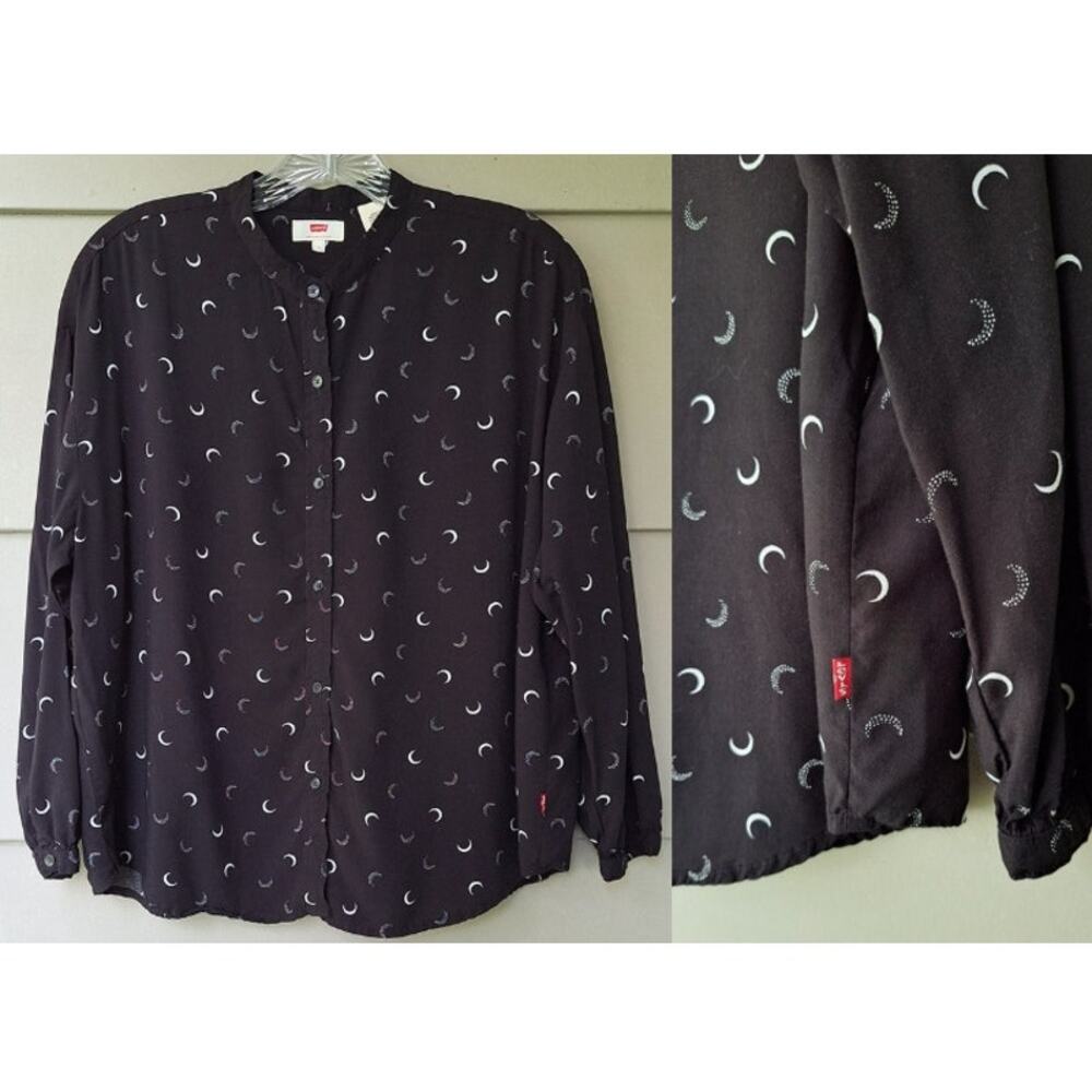 Levi's Women Celestial Moon Space Boxy Shirt Top Black White 100% Viscose Size S